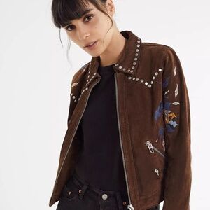 Blank NYC Embroidered Suede Studded Jacket Small